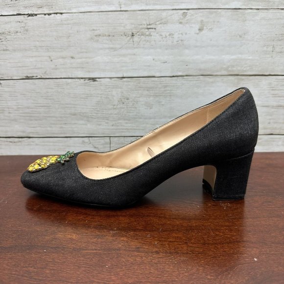 Zara Woman Denim Slip On Block Heel Shoes Rhinestone Pineapple Size 9.5 / 40 - Picture 2 of 9